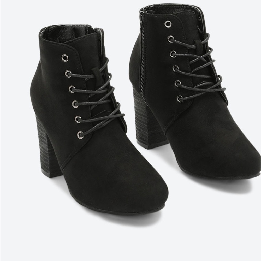 Black lace up ankle block heels
